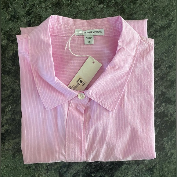 NWT! James Perse Button down shirt , pink /white pinstripes , size 2 . - Picture 6 of 6